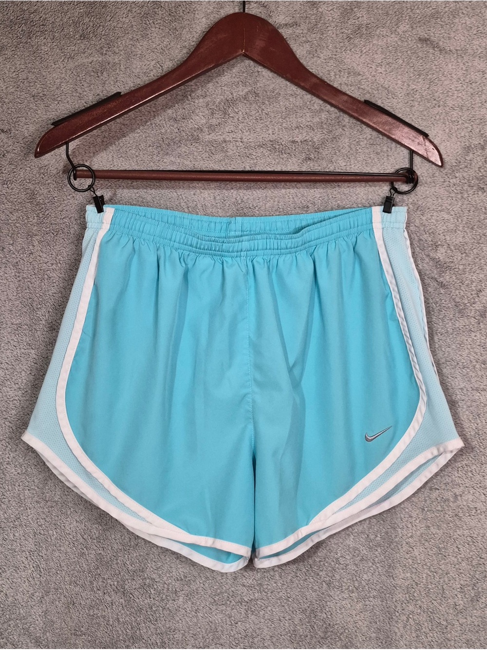 Nike Women's Aqua Blue Dri-Fit Athletic Shorts with White Trim size M Medium